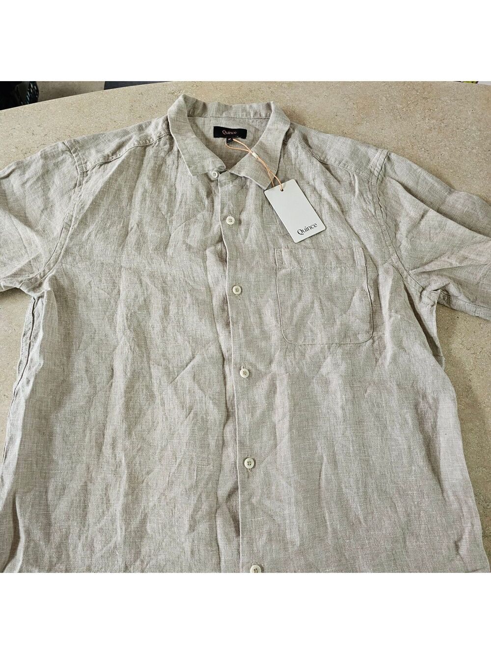 Quince 100% European Linen Camp Shirt in Flax, Size M